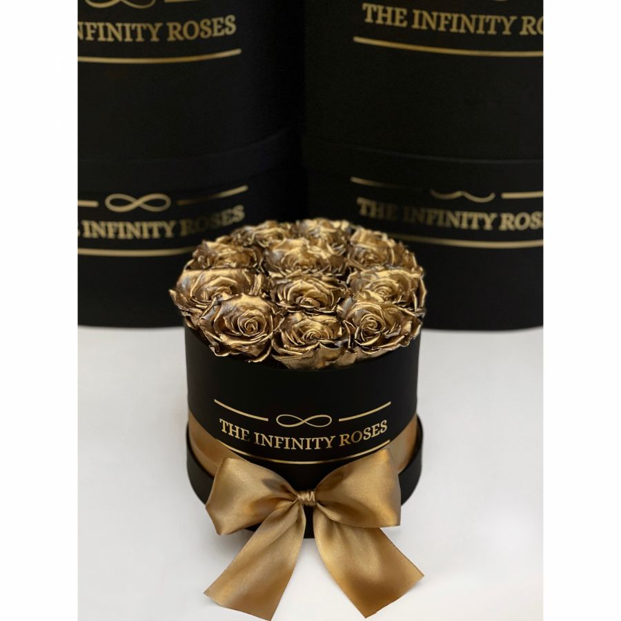 CRIO ROSES BOX Cutie mica cu 11 trandafiri criogenati aurii