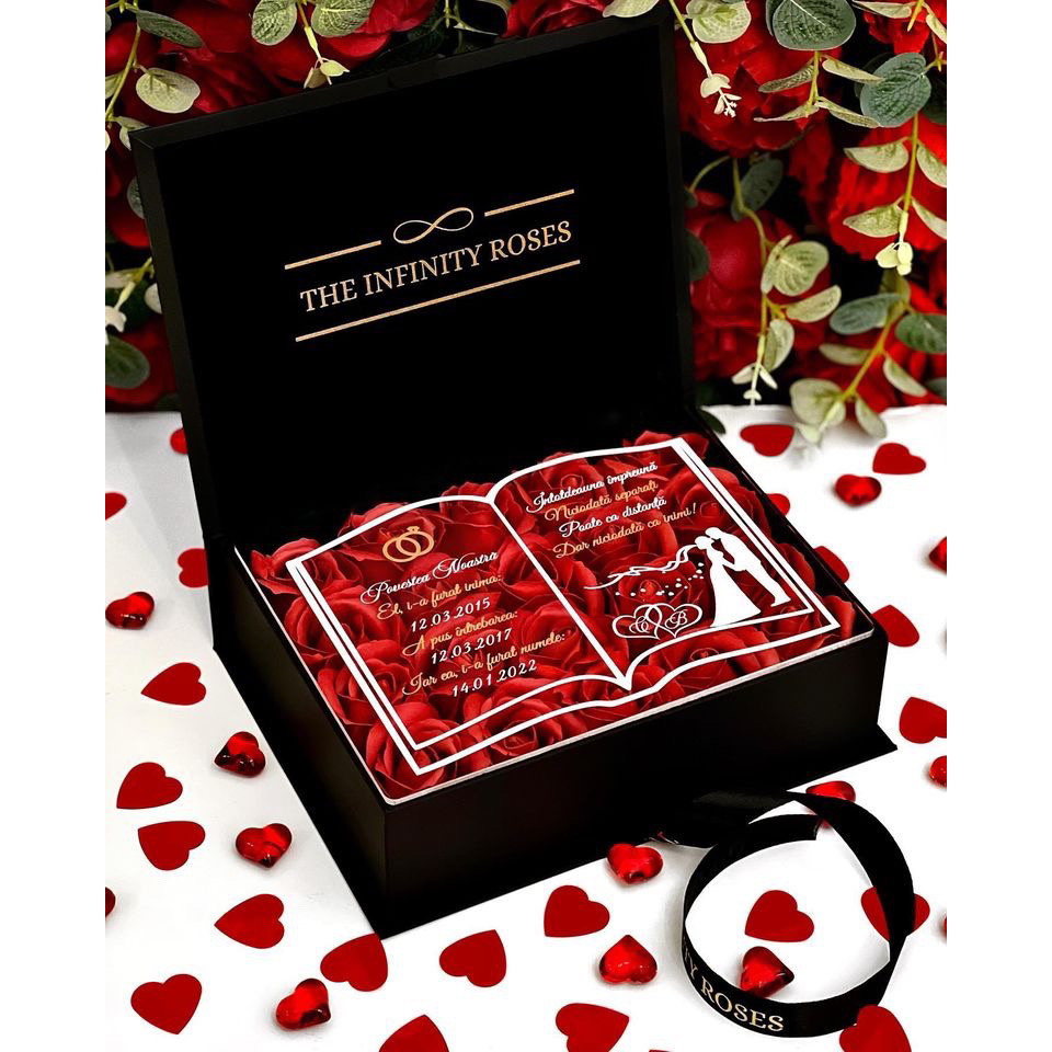 Cutie cadou felicitare personalizata cu mesajul dvs si 21 trandafiri ideal Aniversare Casatorie / Valentine’s Day 