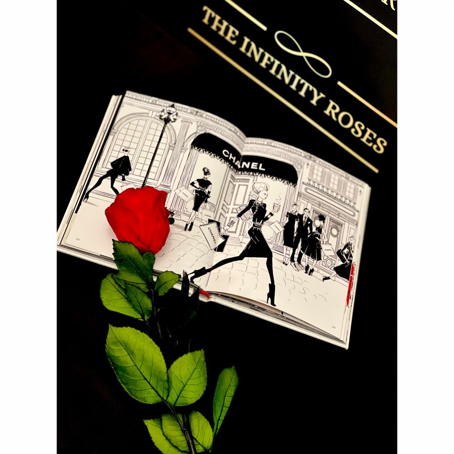Cutie medie cu trandafiri criogenati rosii cu toca si pergament pentru absolvire Trandafir criogenat cu tulpina
